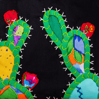 Cotton applique apron, 'Cactus and Hummingbird' - Hand Crafted Cotton Applique Apron
