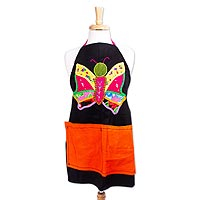 Cotton applique apron, 'Cheerful Butterfly' - Applique All-Cotton Apron