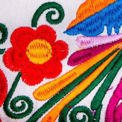 Hand-embroidered cotton blouse, 'Zapopan Bouquet' - Multicolored Floral Embroidered Blouse