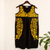 Cotton dress, 'Golden Midnight Oaxaca Blossoms' - Hand Embroidered Yellow & Black Cotton Oaxaca Style Dress