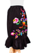 Cotton peasant skirt, 'Midnight Oaxaca Blossoms' - Colorful Hand Embroidered Black Cotton Ruffled Skirt (image 2c) thumbail