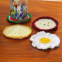 Crocheted coasters, 'Good Taste' (set of 4) - Food-Themed Crocheted Coasters (Set of 4)