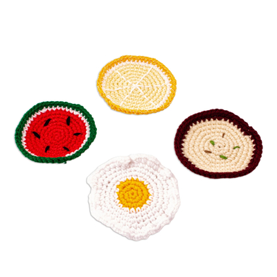 Food-Themed Crocheted Coasters (Set of 4)