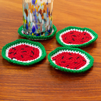 Crocheted coasters, 'Luscious Watermelon' (set of 4) - Artisan Crafted Watermelon Coasters (Set of 4)