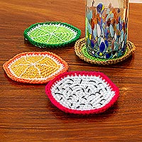 Crocheted coasters, 'Juicy Fruit' (set of 4) - Fruit-Themed Crocheted Coasters (Set of 4)