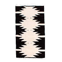 Zapotec wool rug, 'Maguey' (2.5 X 5) - Zapotec Black and White Area Rug from Mexico (2.5 X 5)