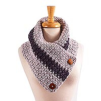 Cotton Blend Light Grey Neck Warmer From Mexico,'Autumn Skies'