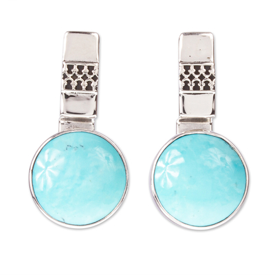 Turquoise drop earrings, 'Eastern Skies' - 950 Silver And Turquoise Drop Earrings From Mexico