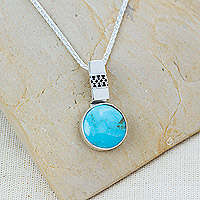 Turquoise pendant necklace, 'Eastern Skies' - 950 Silver Turquoise Pendant Necklace From Mexico