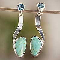 Turquoise and blue topaz drop earrings, 'Western Skies' - Turquoise and Blue Topaz Silver Drop Earrings from Mexico