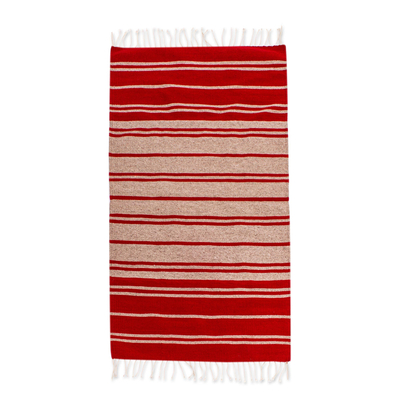 Alfombra de lana (2,5x5) - Alfombra de rayas rojas y beige (2,5x5)
