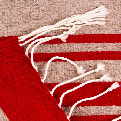Alfombra de lana (2,5x5) - Alfombra de rayas rojas y beige (2,5x5)