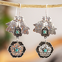 Turquoise dangle earrings, 'Taxco Lovebirds' - Lovebird Turquoise Dangle Earrings