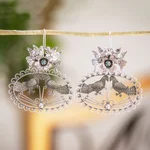 Turquoise dangle earrings, 'Love Doves' - Mexico Antique Style Sterling Silver and Turquoise Earrings