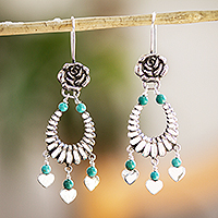 Turquoise chandelier earrings, 'Gypsy Lover' - Rose Motif Turquoise Chandelier Earrings