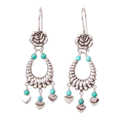 Rose Motif Turquoise Chandelier Earrings