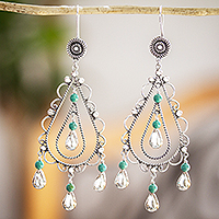 Turquoise chandelier earrings, 'Desert Gypsy' - 925 Sterling Silver and Turquoise Earrings from Mexico