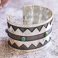 Turquoise cuff bracelet, 'Angeles' - Handmade Sterling Silver And Turquoise Bracelet From Mexico