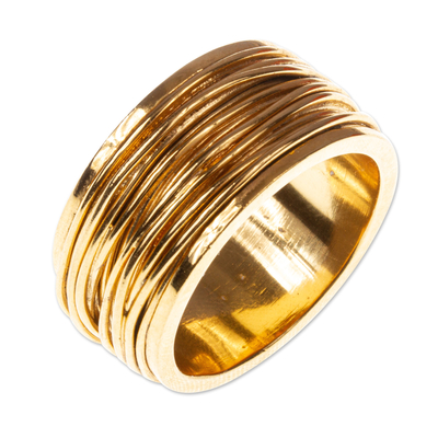 24k gold-plated band ring, 'Golden Threads' - 24k Gold-plated Band Ring From Mexico