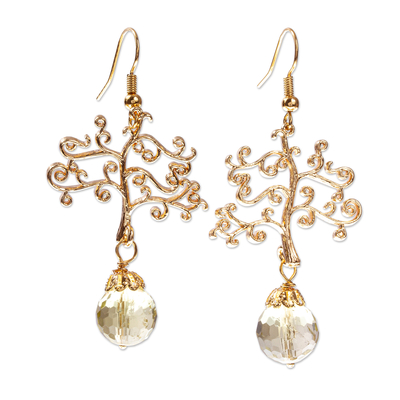 Gold-plated Filigree Citrine Dangle Earrings From Mexico