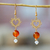 Pendientes colgantes de cornalina bañados en oro, 'Fanciful Hearts' - Pendientes chapados en oro de cristal y cornalina