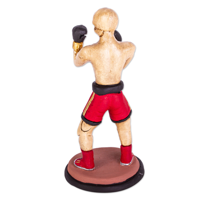 Ceramic figurine, 'Boxing Champion' - Hand Crafted Ceramic Figurine from Mexico