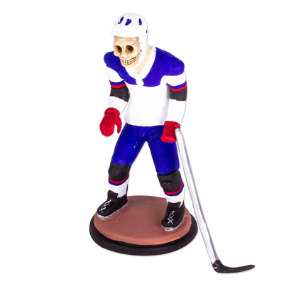 Escultura de cerámica - Escultura de jugador de hockey de esqueleto de cerámica de México