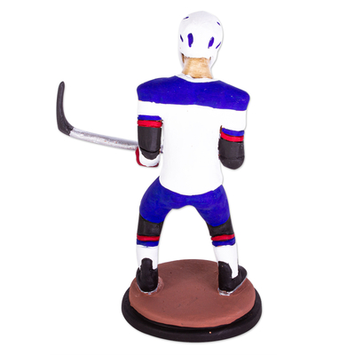 Keramikskulptur, „Hockey de los Muertos“ – Keramik-Skelett-Hockeyspieler-Skulptur aus Mexiko