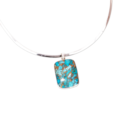 Sterling silver choker necklace, 'Serene Caribbean' - Silver Choker Collar Necklace with Composite Turquoise