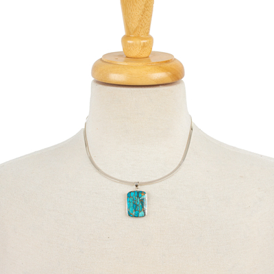 Halskette aus Sterlingsilber - Silberne Halsbandhalskette mit zusammengesetztem Türkis