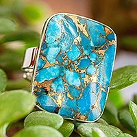 Sterling silver cocktail ring, 'Serene Caribbean' - Taxco Silver Cocktail Ring with Composite Turquoise