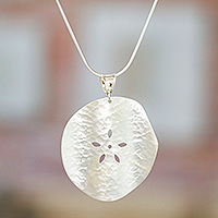 Sterling silver pendant necklace, 'Precious Sand Dollar'