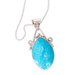 Turquoise pendant necklace, 'Beautiful Bacalar' - Taxco Sterling Silver Necklace with Natural Turquoise