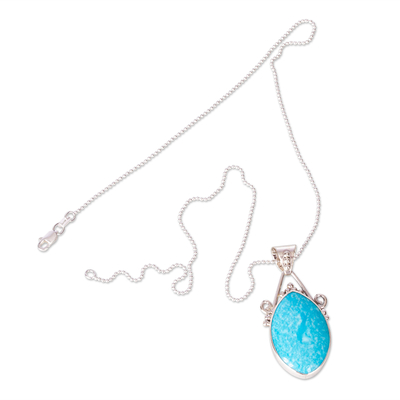 Turquoise pendant necklace, 'Beautiful Bacalar' - Taxco Sterling Silver Necklace with Natural Turquoise