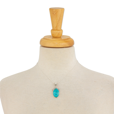 Halskette mit türkisfarbenem Anhänger - Taxco-Halskette aus Sterlingsilber mit natürlichem Türkis