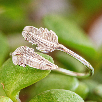 Sterling silver wrap ring, 'Tropical Foliage' - Mexican Taxco Sterling Silver Banana Leaves Wrap Ring