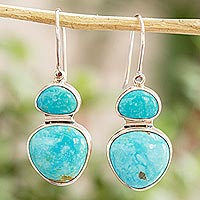 Turquoise dangle earrings, 'Sky-Kissed Sea' - Natural Turquoise Taxco Sterling Silver Dangle Earrings