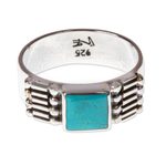 Men's turquoise single stone ring, 'Tulum Fortress' - Men's Taxco Sterling Silver and Natural Turquoise Ring