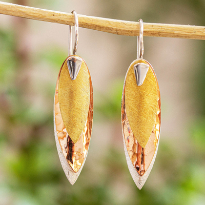 Ohrhänger aus vergoldetem Sterlingsilber und Kupfer - Mexikanische Ohrringe aus 925er Sterlingsilber, Gold und Kupfer