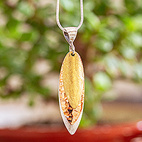 Gold plated sterling silver and copper pendant necklace, 'Nature's Enchantment' - Mexican 925 Sterling Silver Gold & Copper Pendant Necklace