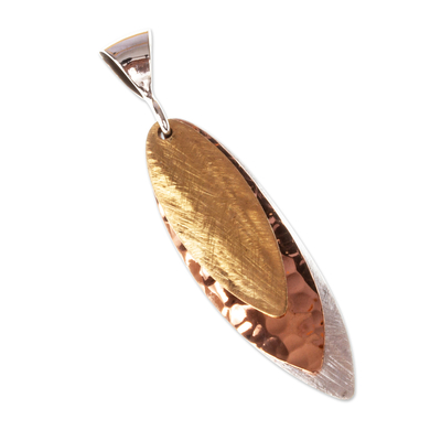 Collar colgante de cobre y plata de primera ley recubierta de oro - Collar mexicano con colgante de oro y cobre en plata de ley 925