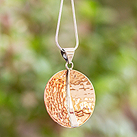 Sterling silver and copper pendant necklace, 'Contemporary Contrasts'