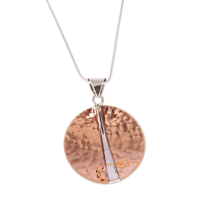 Sterling silver and copper pendant necklace, 'Contemporary Contrasts' - Mexican 925 Sterling Silver and Copper Pendant Necklace