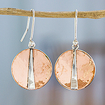Mexican 925 Sterling Silver and Copper Dangle Earrings, 'Contemporary Contrasts'