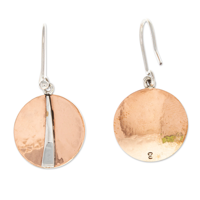 Sterling silver and copper dangle earrings, 'Contemporary Contrasts' - Mexican 925 Sterling Silver and Copper Dangle Earrings