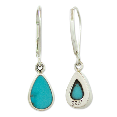Turquoise dangle earrings, 'Precious Drops' - Taxco Sterling Silver Natural Turquoise Teardrop Earrings