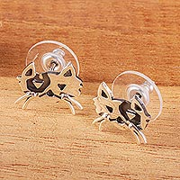 Sterling silver stud earrings, 'Contemporary Cat' - Cat Motif Sterling Silver Stud Earrings