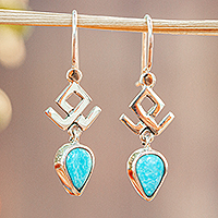 Turquoise dangle earrings, 'Taxco Glyph' - Handmade Turquoise Dangle Earrings