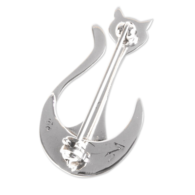 Sterling silver brooch pin, 'Moonlit Silhouette' - Taxco Sterling Silver Handcrafted Modern Cat Brooch Pin