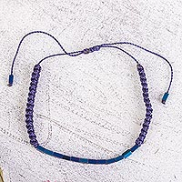 Hematite beaded macrame bracelet, 'Azure' - Adjustable Blue Hematite Beaded Bracelet from Mexico